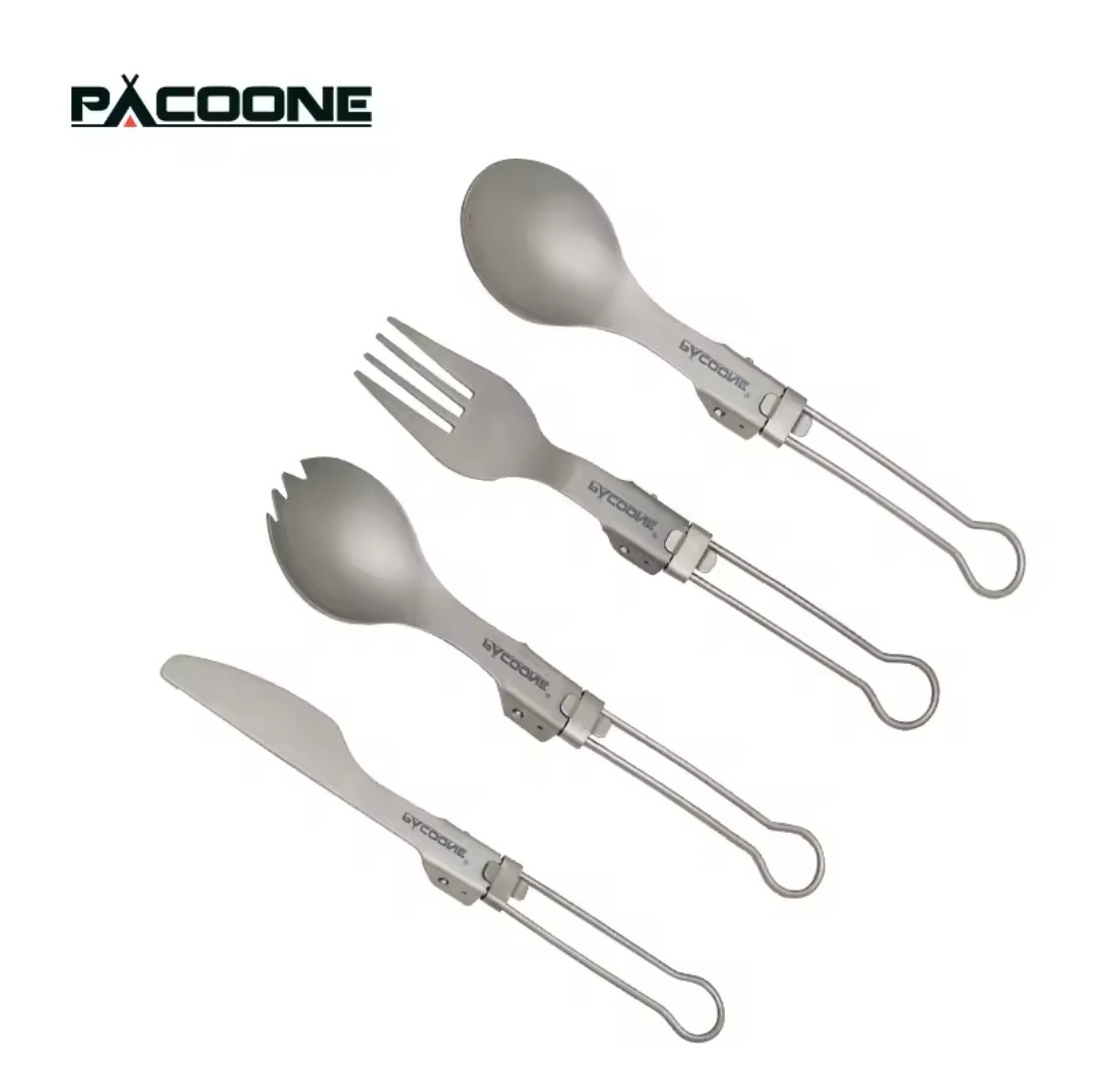 Туристичні столові прибори з титану PACOONE + чохол