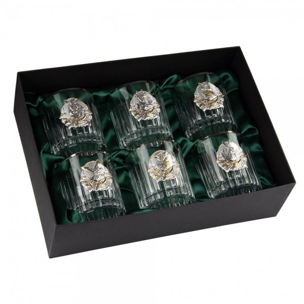Набір для віскі "Охота" Boss Crystal, 6 келихів, платина, срібло, золото, кришталь