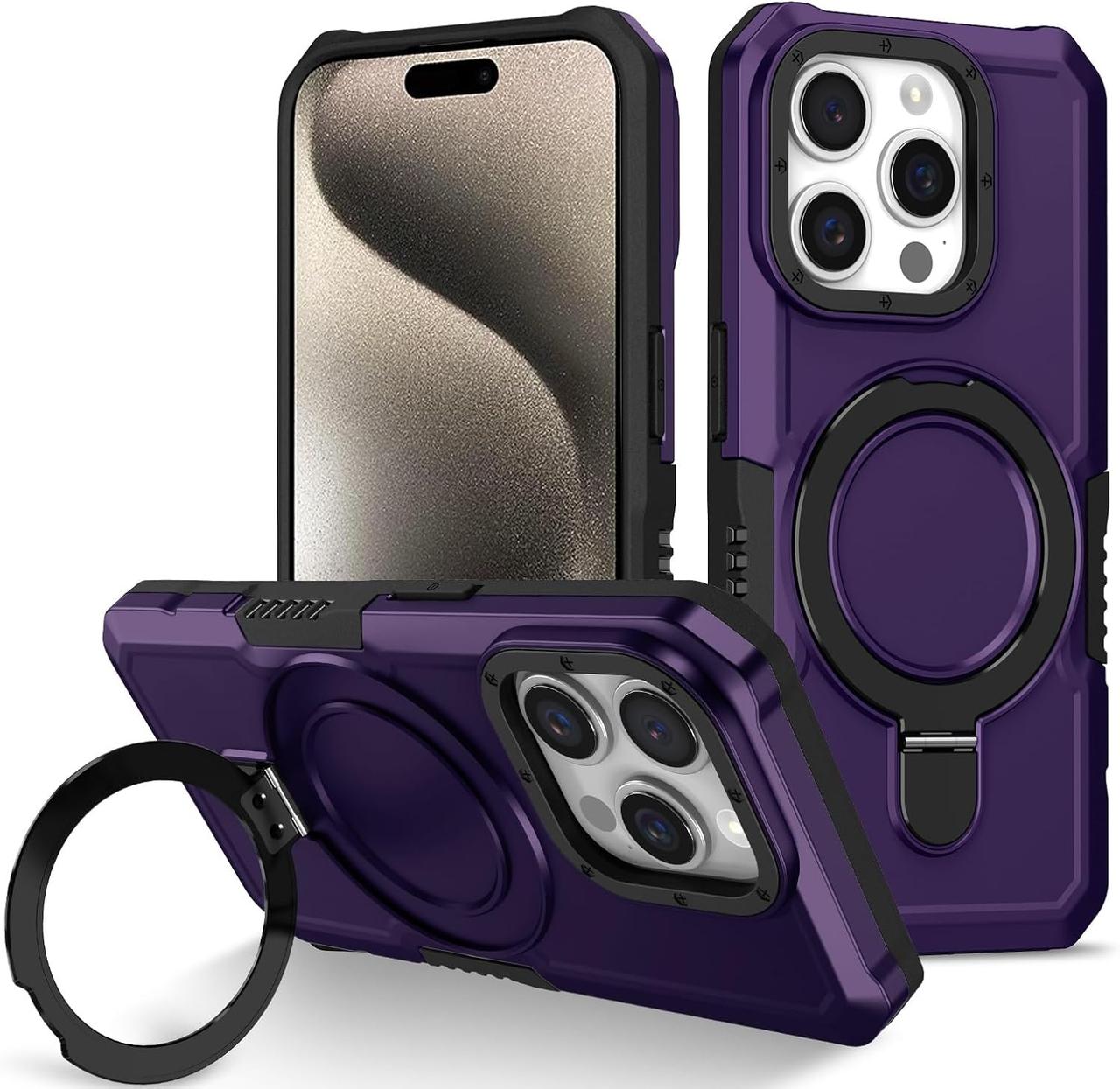 Протиударний чохол Pivot для iPhone 16 Pro Max з кільцем підставкою фіолетовий