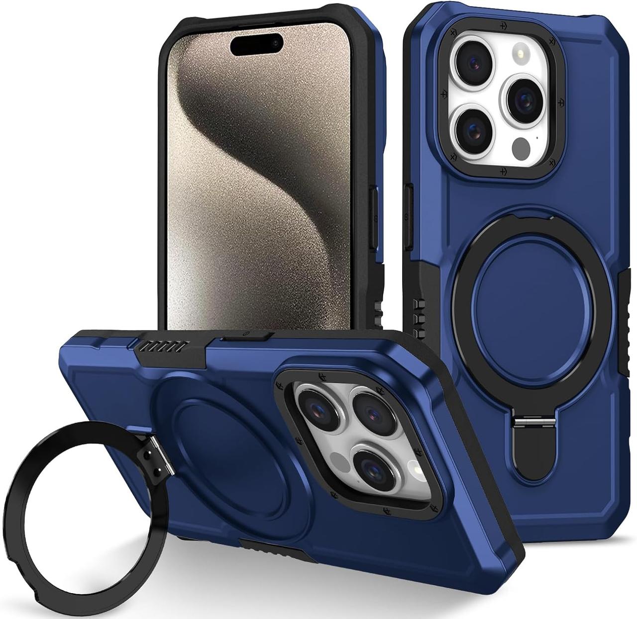 Протиударний чохол Pivot для iPhone 16 Pro з кільцем підставкою синій