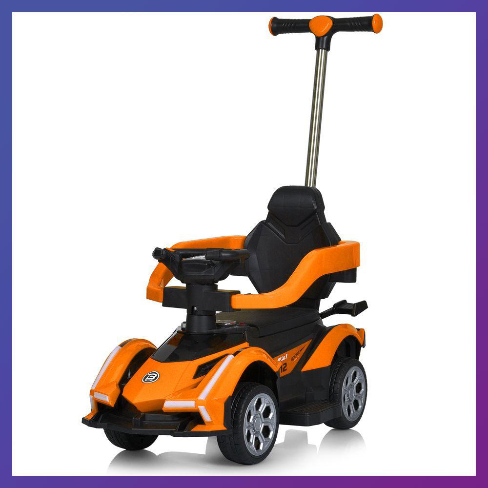 Дитяча електромобіль каталка толокар 3 в 1 з батьківською ручкою Lamborghini M 5781 Жовтогарячий, фото 1