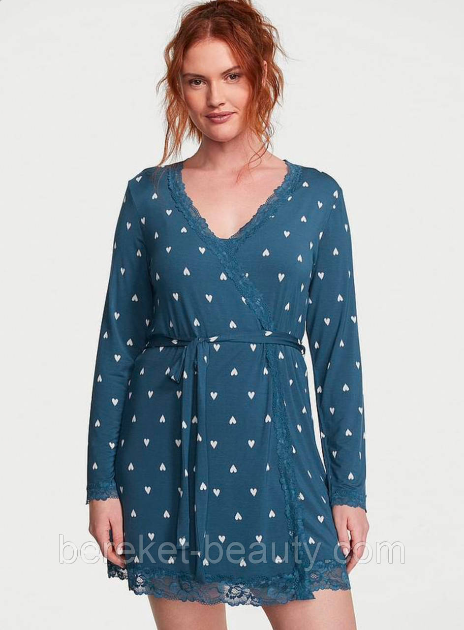 Халат Victoria's Secret Modal Lace-Trim Robe (Blue Shibori Hearts) M/L