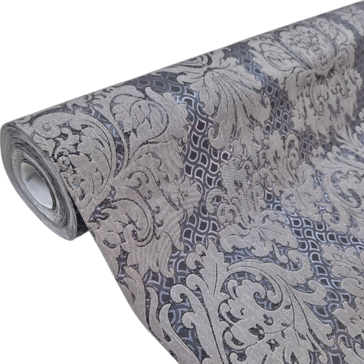 Шпалери вінілові на флізеліновій основі Marburg 57555, чорні, сірі для гостьової кімнати, коридору, вітальні, фото 1