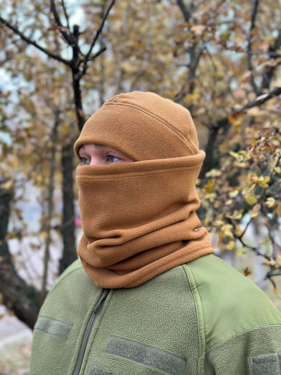 Комплект Шапка та Баф з утяжкою Матеріал Фліс Койот, фото 1