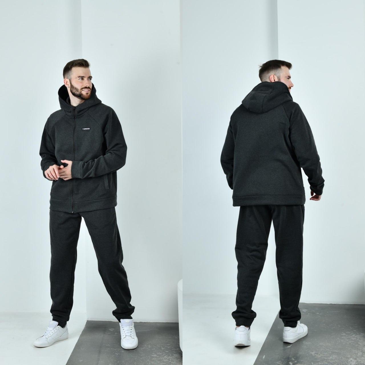 Зимовий костюм чоловічий спортивний з начосом: кофта на блискавці та прямі штани з манжетами, фото 1