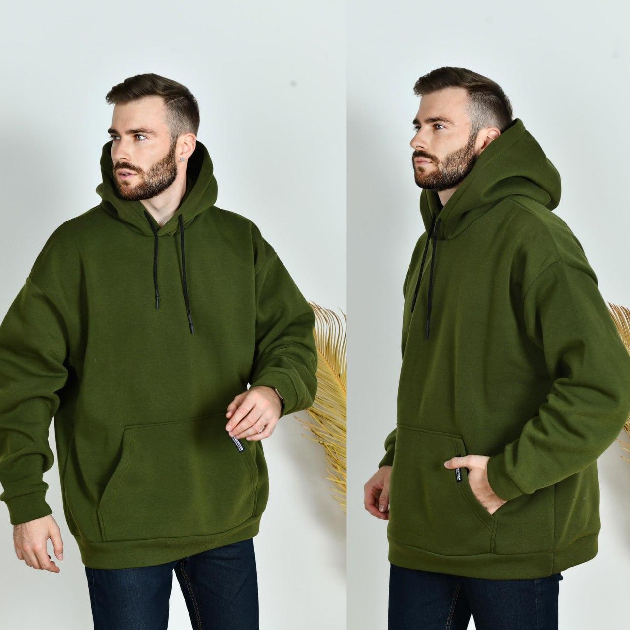Чоловіча тепла спортивна кофта худі з капюшоном та кишенею попереду, норма та батал великі розміри, фото 1