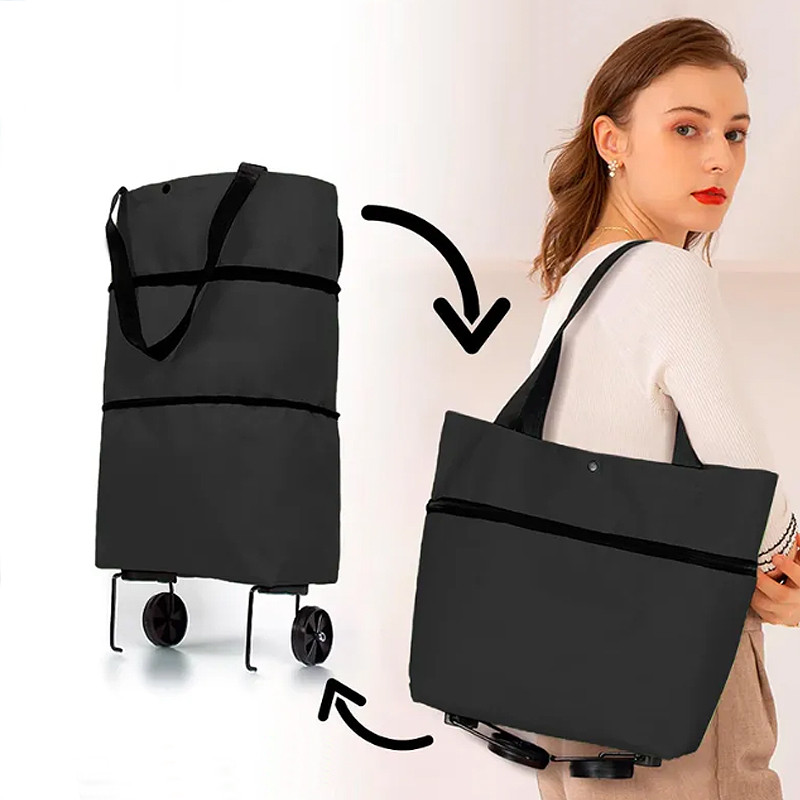Сумка для покупок на колесах. Посилена господарська сумка. Чорна