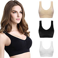 Комплект бесшовных бюстгальтеров 3шт (черный, белый, бежевый), M-3XL, Ahh Bra / Набор женских топиков для дома