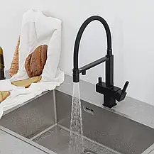 Змішувач для кухні під осмос GAPPO G4395-56 з гнучким виливом, чорний, фото 2