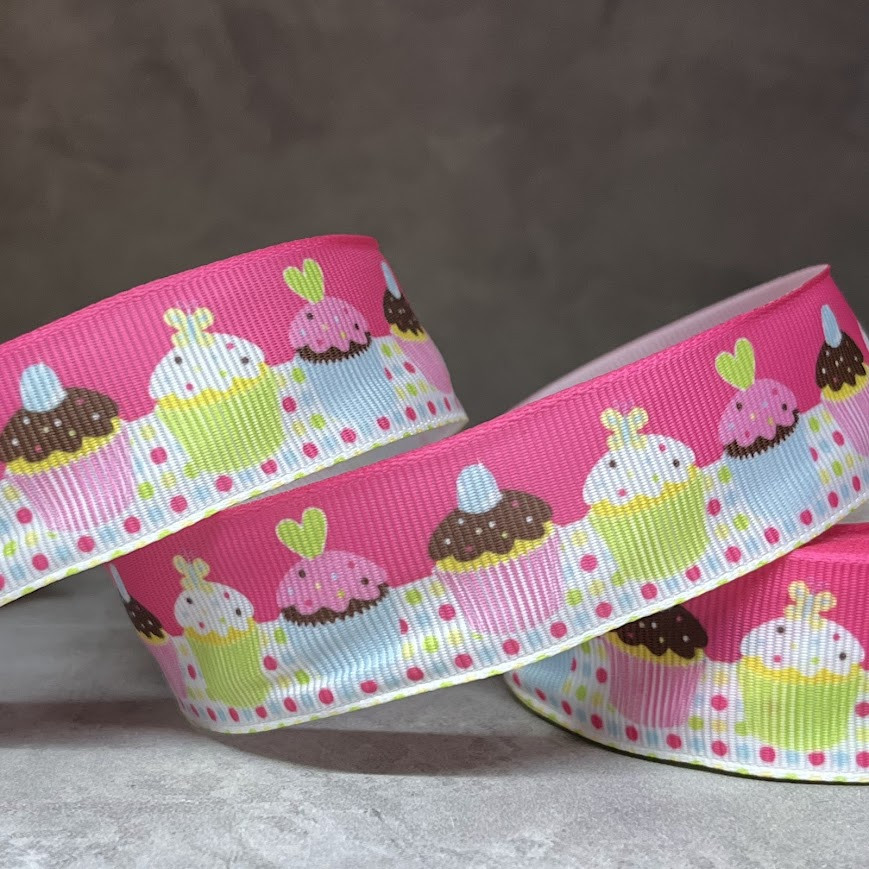 Репсова стрічка з малюнком- Кекс, 2,5 см, метр, Різнокольоровий