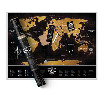 Скретч-карта світу Travel Map Gold BLACK із пластику з маркером та аксесуарами, 80×60 см (KG-12471)