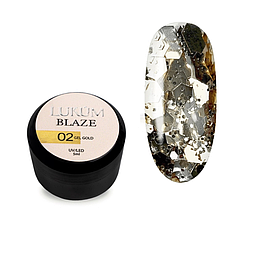 Гель для дизайну Lukum Blaze Gel №02 Gold глянцевий з мідними блискітками без липкого шару, 5 мл