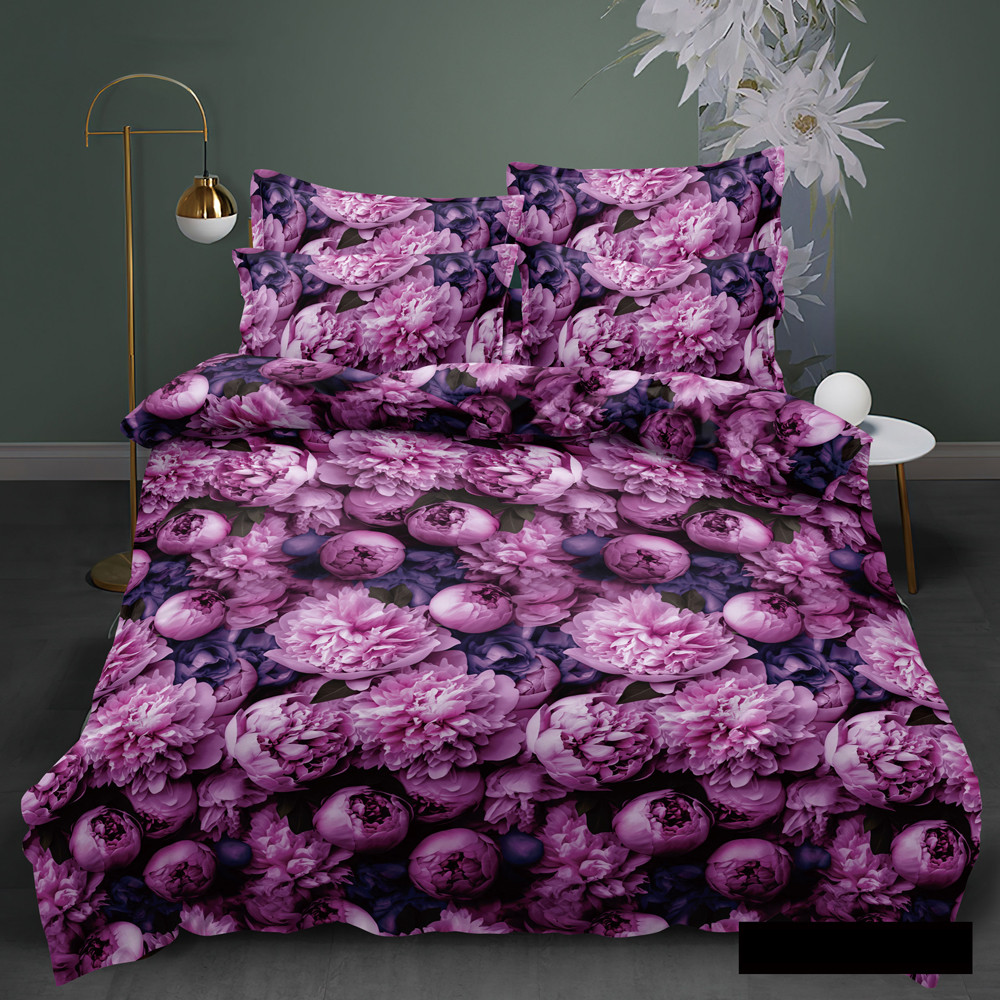 Фіолетова синтетична тканина 220 см для постільної білизни Поліестер 75 з квітковим принтом півонії, у рулоні 60 м