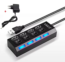 USB 2.0 HUB (концентратор) 4 порти із зовнішнім блоком живлення чорний