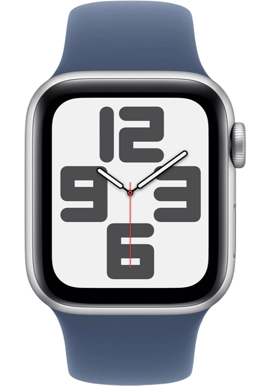 Apple Watch SE 2 2024 GPS 44mm Silver Aluminium Case with Denim Sport Band S/M MXEQ3