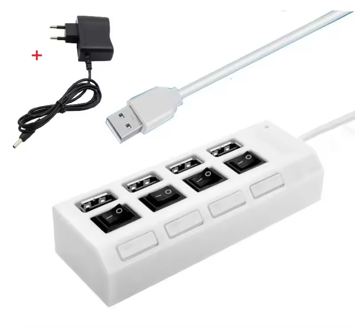 USB 2.0 HUB (концентратор) 4 порти із зовнішнім блоком живлення білий