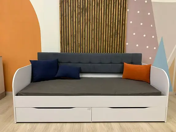 Ліжко дитяче односпальне Л-7 підліткове для хлопчика з м'яким узголів'ям та висувними ящиками дитячі ліжка, фото 1