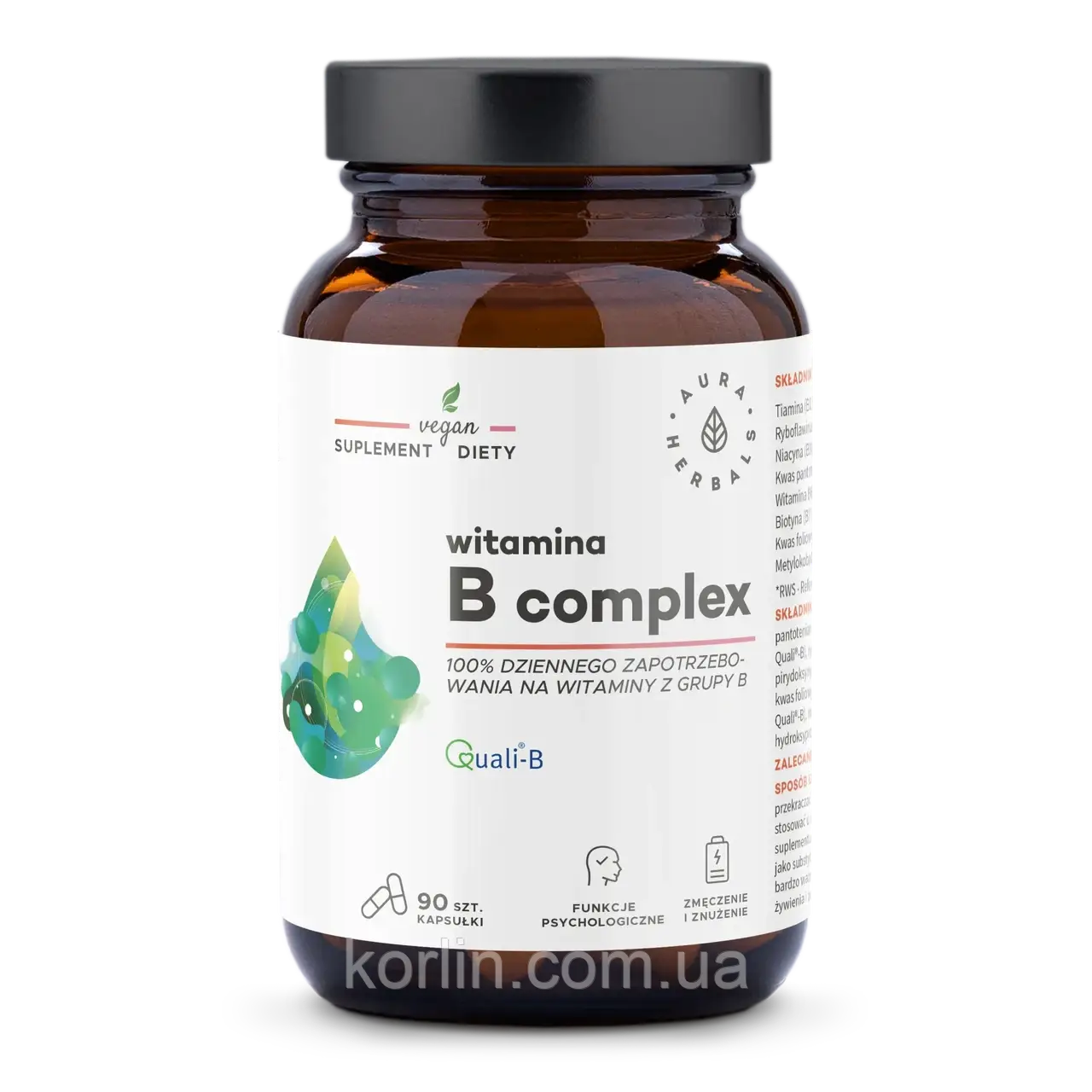 Вітамінний комплекс групи В 90 кап Aura Herbals Aura Vitamin B Complex Доставка з ЄС Вітаміни групи В, фото 1