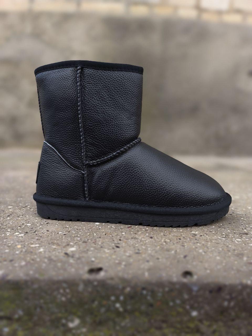 Уги UGG ЧОРНІ високі натуральна шкіра та натуральне хутро чоловічі унісекс напівчоботи великі розміри Зима