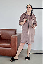 Халат ВЕЛЮРОВИЙ жіночий на молнії БАТАЛ ТОМІКО L-3XL КАПУЧІНО