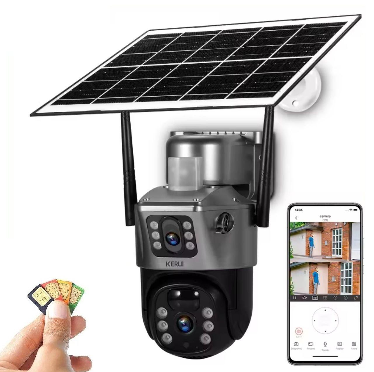 Зовнішня поворотна 4G IP-камера із сонячною панеллю Kerui VCS09-G 4MP. V380Pro, фото 1