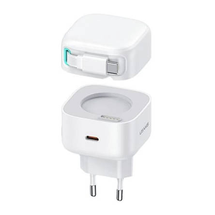 МЗП USAMS US-CC202 PD35W Dual 2C Output GaN Fast Charger With Type-C Magnetic Retractable Cable Module (EU) White, фото 1