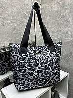 Жіноча велика сумка стьобана містка стильна леопардова плащівка