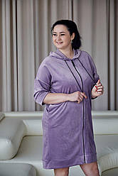 Халат ВЕЛЮРОВИЙ жіночий на молнії БАТАЛ ТОМІКО L-3XL ЛАВАНДА