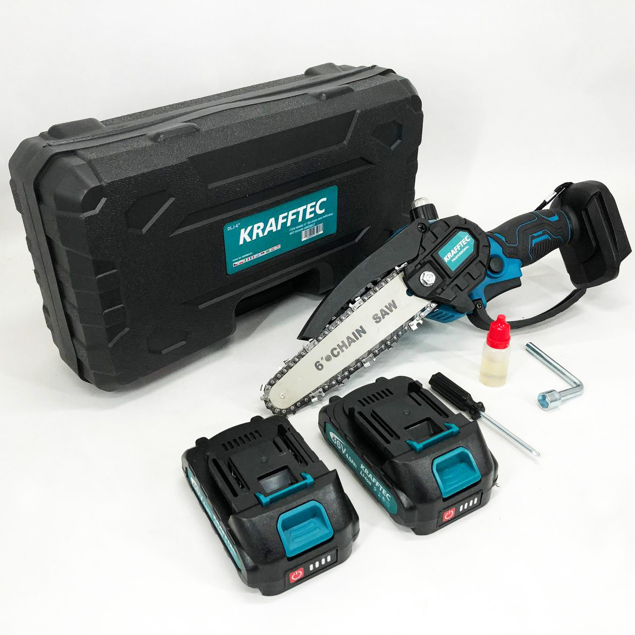 Пила обрізна акумуляторна Krafftec 15 см, Міні-ланцюгова пила для саду Акамуляторна GV-38, фото 1