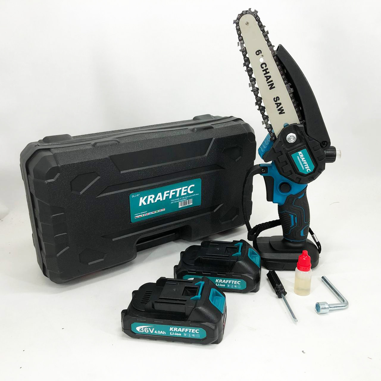 Якісна міні-пила на акумуляторі Krafftec, Електрична ланцюгова пила для заготівлі дров GR-59, фото 1