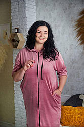Халат ВЕЛЮРОВИЙ жіночий на молнії БАТАЛ ТОМІКО L-3XL ФРІЗ (РОЖЕВИЙ)