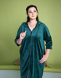 Халат ВЕЛЮРОВИЙ жіночий на молнії БАТАЛ ТОМІКО L-3XL СМАРАГД/БІРЮЗА/СИНІЙ