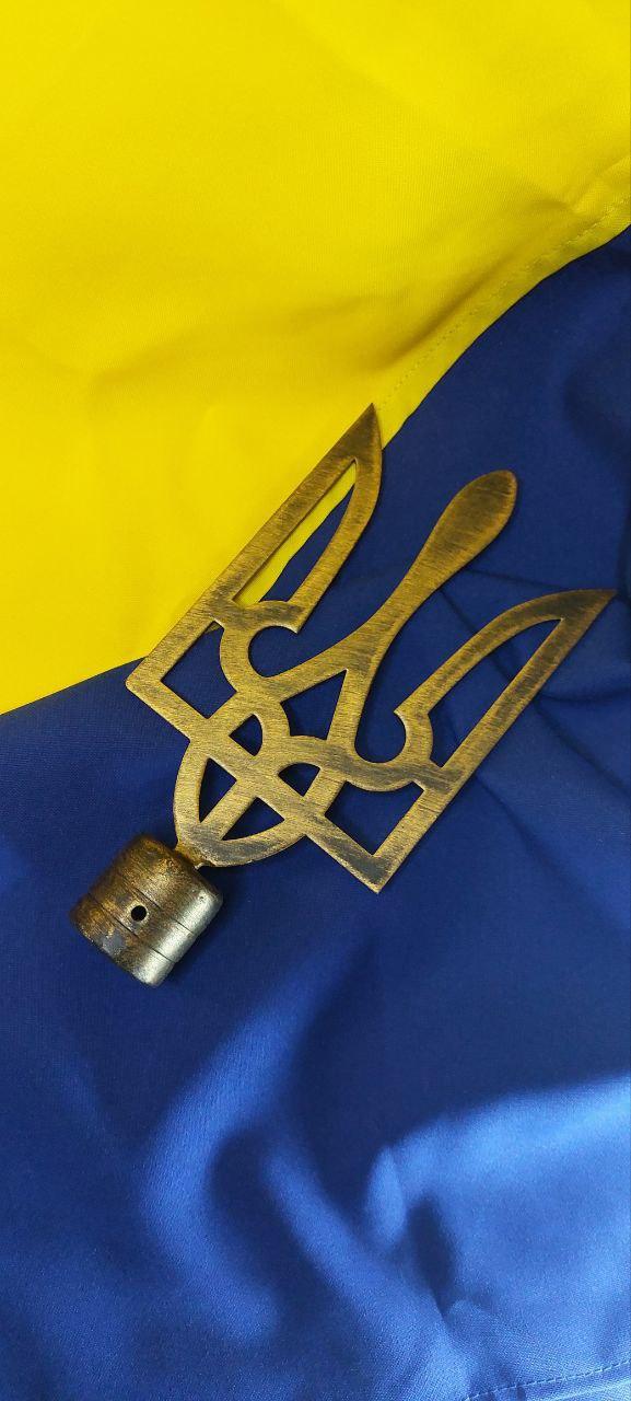Середня металева верхівка на прапор у формі Тризуба, сталеве навершя на флашток колір платина, тримач прапора металевий 20х10 см, фото 1
