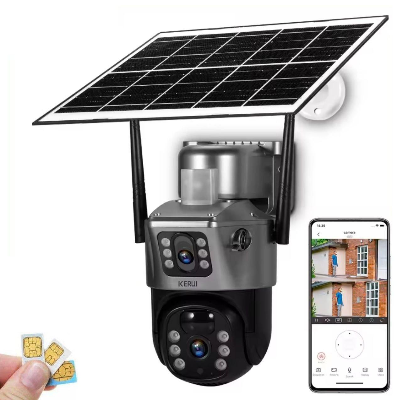 Камера зовнішня поворотна Kerui VCS09-G 4Mp із sim картою та сонячною панеллю. V380Pro, фото 1