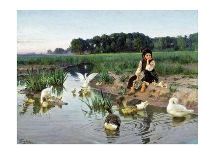 Листівка Українське мистецтво - Дівчина з гусами, 1892, фото 1