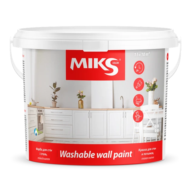 Фарба для стін та стель "Miks" стійка до миття біла ф. 14 кг., фото 1