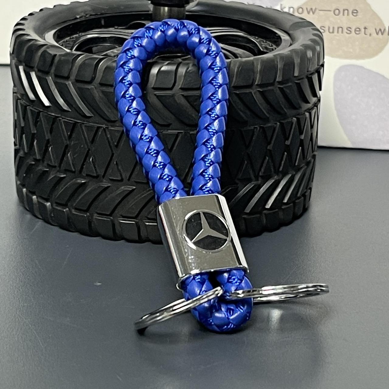 Брелок автомобільний "Mercedes", плетений, шкіра, синій, Брелок автомобильнный "Мерседес", фото 1