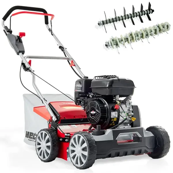 Бензиновий аератор HECHT 5677 2in1 (2 вала в комплекті) двигуна 208см3, 5к.с, 10,17Нм, ширина 40см, травозбірник 45л, фото 1