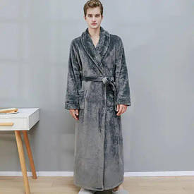 Зручний чоловічий довгий теплий халат для дому сауни лазні колір сірий розмір M