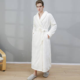 Зручний чоловічий довгий теплий для дому сауни лазні махровий халат колір білий розмір M