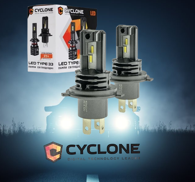 Світлодіодні лампи LED Cyclone H4 H/L 5000 K 4800 Lm type 33, фото 1