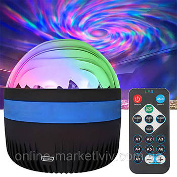Нічник-проектор зоряного неба RGB + пульт ДК, від USB, AT-0 / Світлодіодна обертова лампа