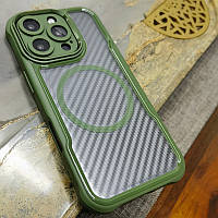Чохол бампер для iPhone 14 Pro MAX протиударний MagSafe AirBag carbon fiber хакі