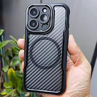 Чохол бампер для iPhone 14 Pro MAX протиударний MagSafe AirBag carbon fiber чорний