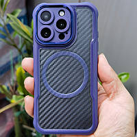 Чохол бампер для iPhone 14 Pro MAX протиударний MagSafe AirBag carbon fiber пурпурний