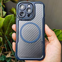 Чохол бампер для iPhone 14 Pro MAX протиударний MagSafe AirBag carbon fiber синій