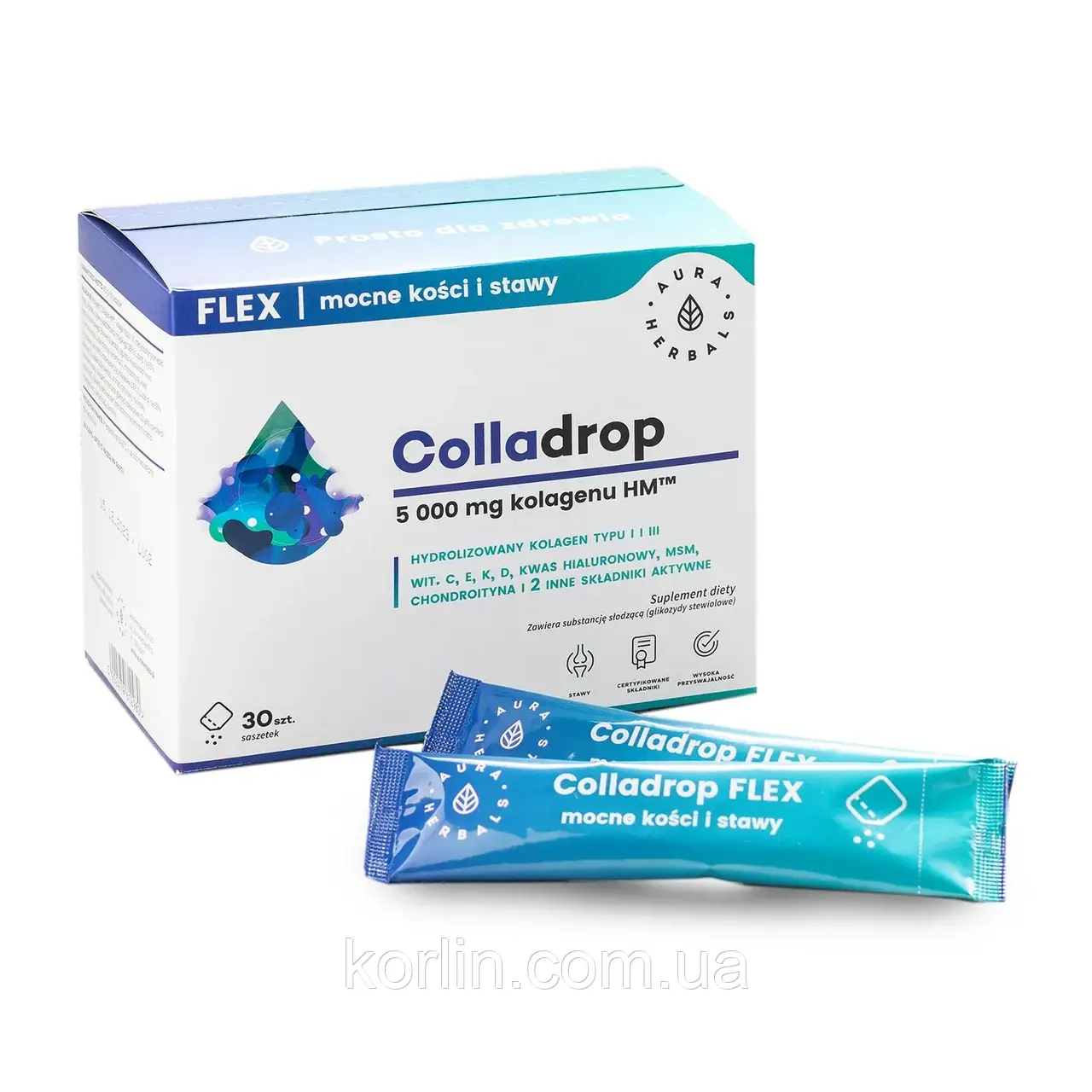 Колаген Морський 5000 мг Комплекс для Суставів і Костей 30 саше Aura Herbals Colladrop Flex Kolagen 5000 mg