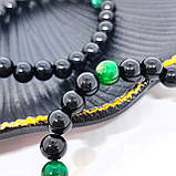 Вервиця з каменю соколине око та чорний онікс на 50 бусин з браслетом в комплекті, фото 4