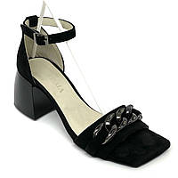 Жіночі замшеві босоніжки чорного кольору на каблуку зі ремінчиком Crisma 0494L-6073-6068 розмір 36