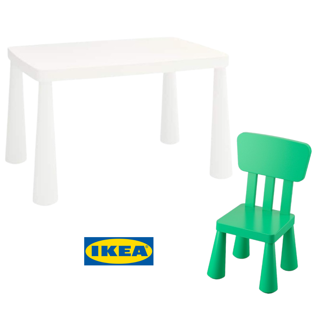 Набір! Дитячий стіл IKEA MAMMUT + стілець IKEA MAMMUT 2 предмети Біло-зелений